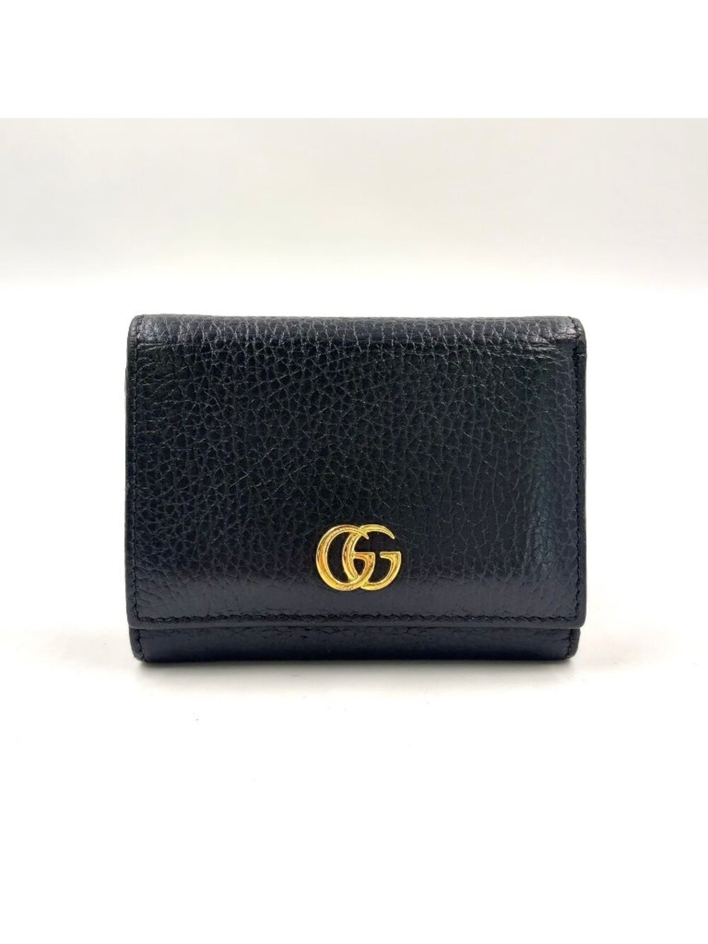 Gucci Petit Marmont Trifold Wallet Snap Compact Leather Black Gold
